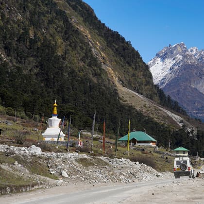 Snow dusted slopes above the Yumthang Valley, North Sikkim